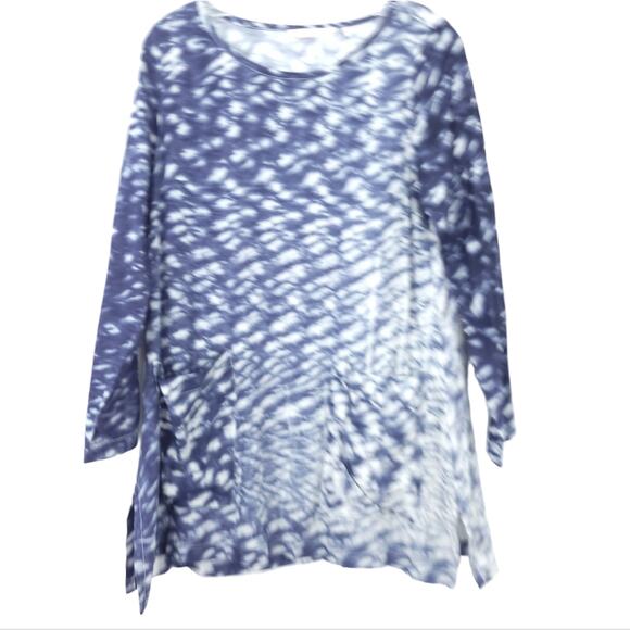 Soft Surroundings Tie Dye Tunic Top XS Blue Cream 3/4 Sleeve Abstract Print - Picture 3 of 7